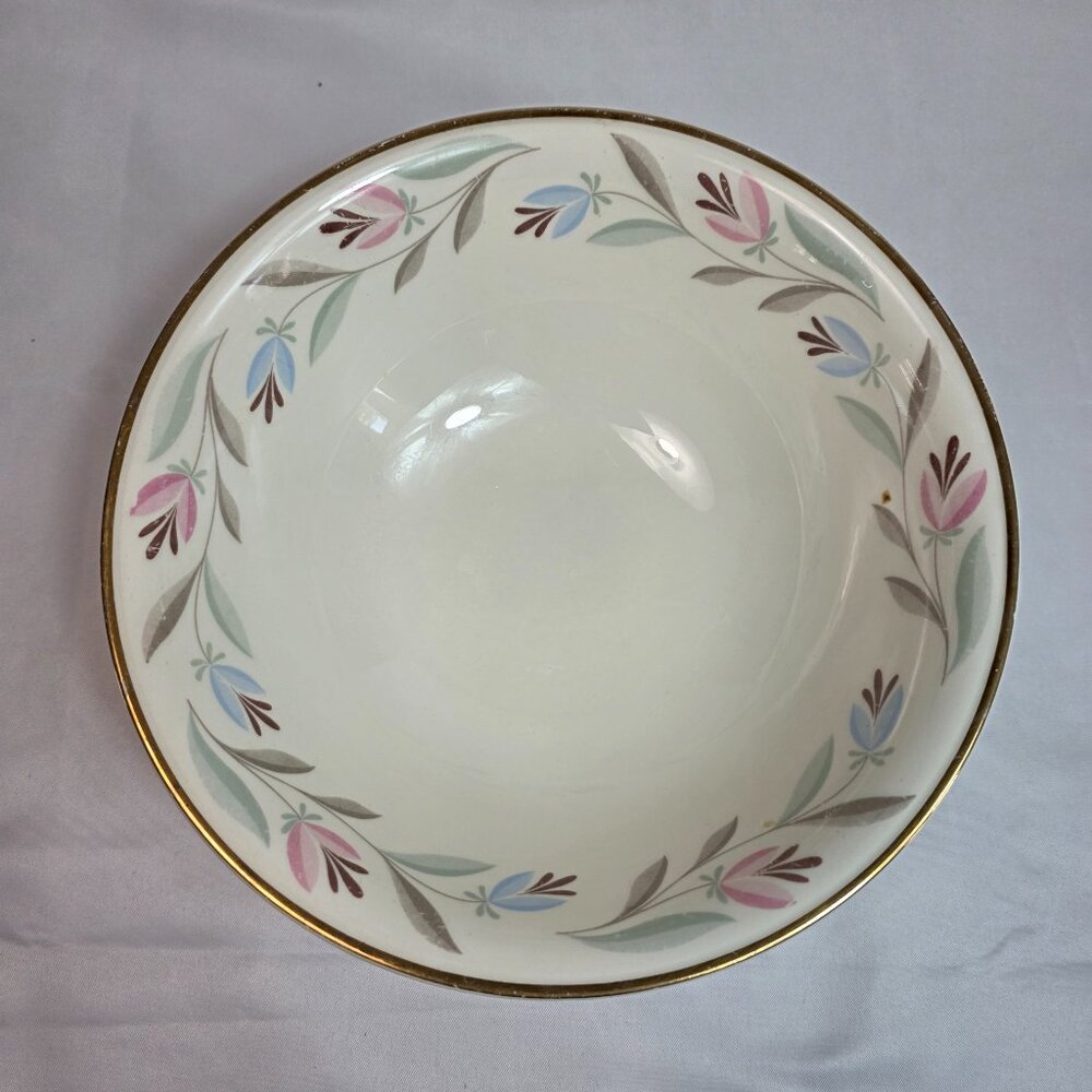 Homer Laughlin Nantucket Round Serving Bowl White with Pink & Blue Flowers